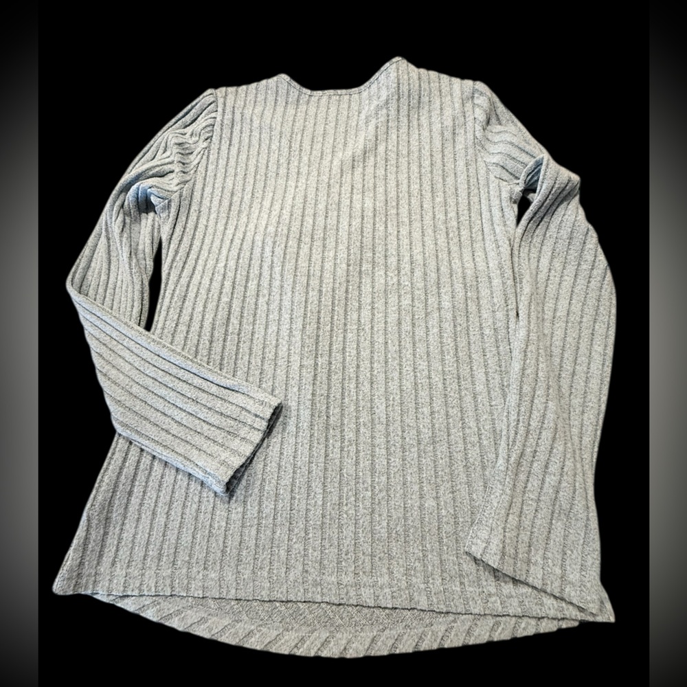 Pale Blue Ribbed Wrap Top with Button Runching - Picture 13 of 13